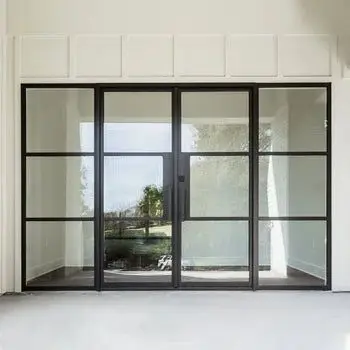 Alufront NFRC Large Modern Aluminum French Entry Door with Clear Low-E Insulated Glass for Soundproof Villa Home Entrance