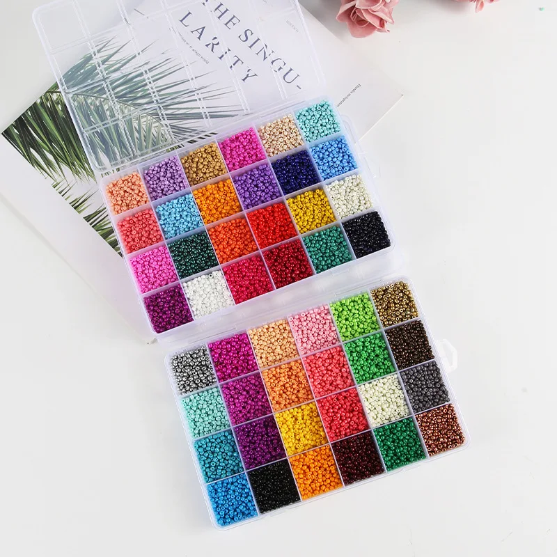 Hot Selling 28 Grid Box 2mm Glass Seed Beads Resin Spacer Beads DIY Handmade Beading Material Set