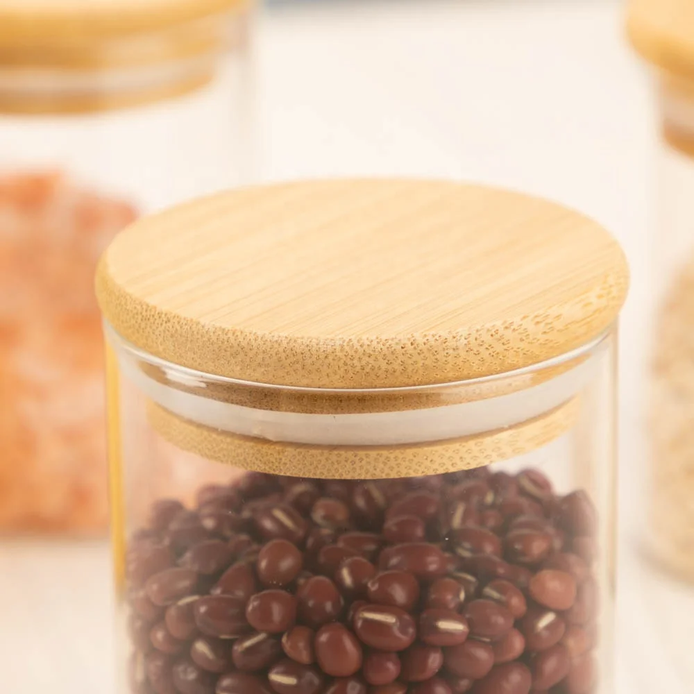 Diameter 6.5cm 12pcs Set 200ml Round Food Storage Container Borosilicate Glass Spice Jar with Bamboo Lids