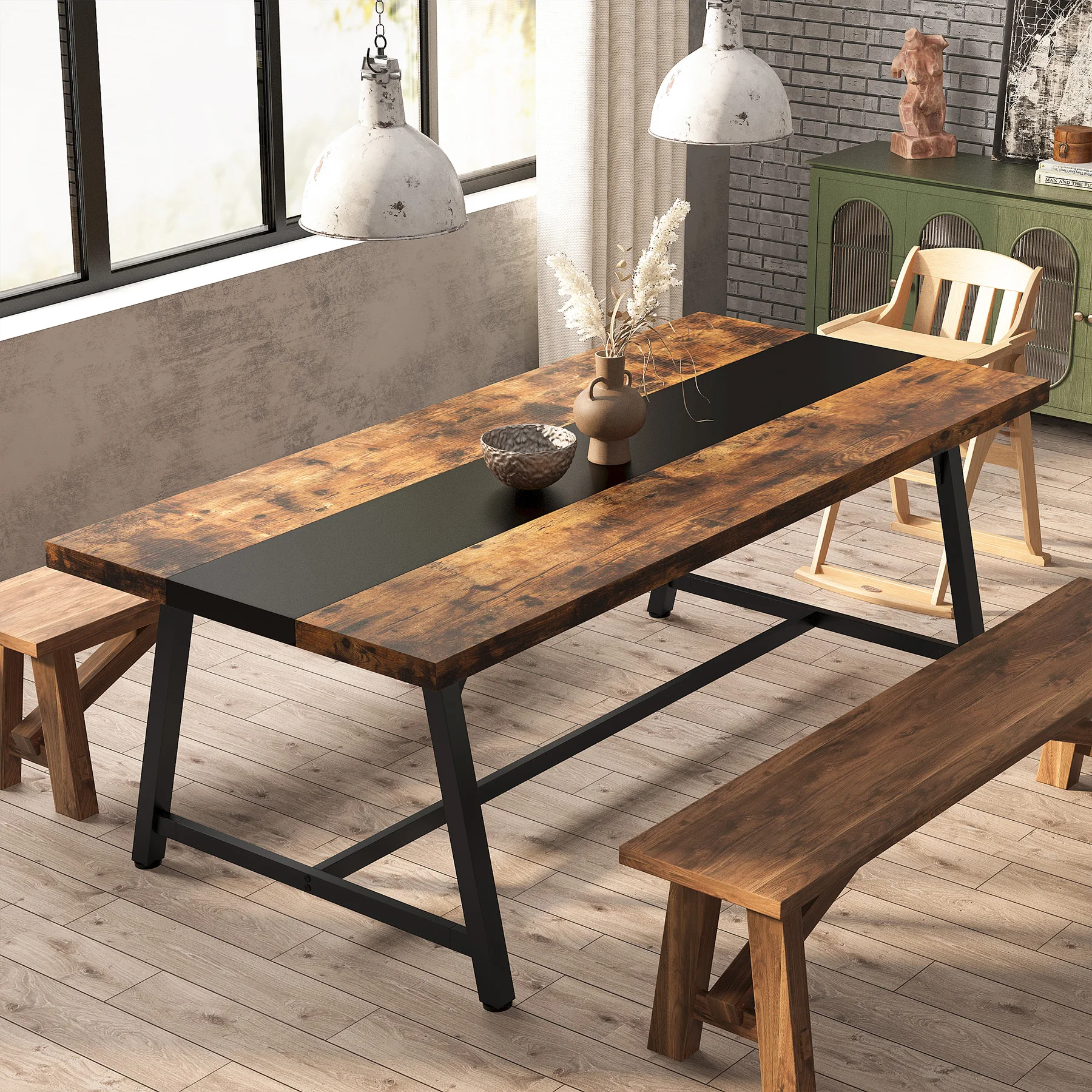 Tribesigns  industrial style  wood dining tables for Kitchen dinning room