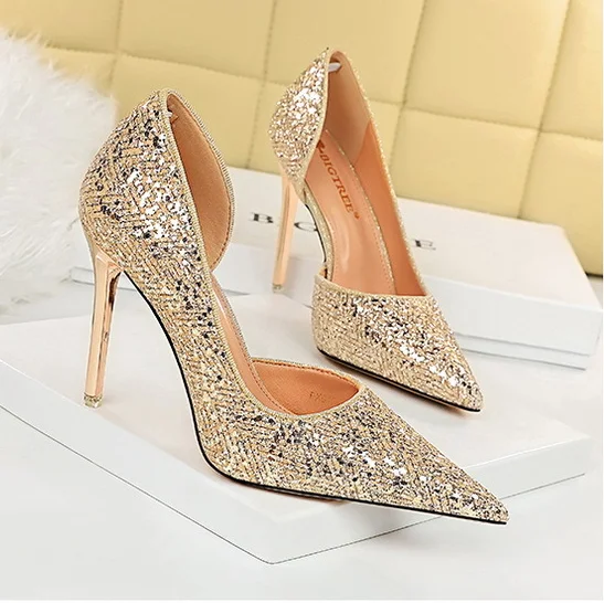 Women Pumps Sexy Wedding Shoes Bling Extreme High Heels Women Heel Shoes Gold Sequins Gradient Stiletto Ladies Shoes Party