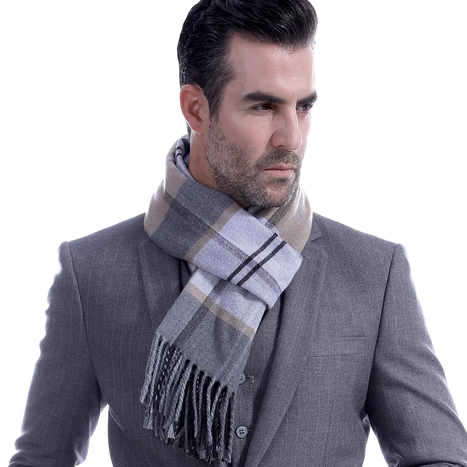 Mens Scarf Plaid Winter Warm Classic Business Knit Scarves for Winter