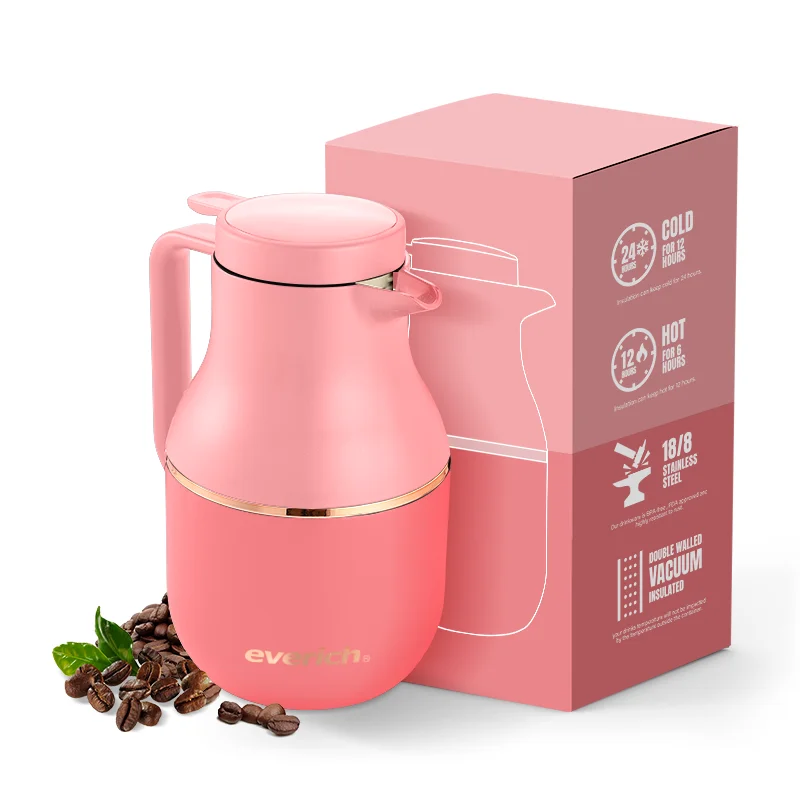 Customized Capacity Wide Mouth Opening Coffee Pot Double Wall Vacuum Water Pot with Non-Slip Base and Food Grade Lid