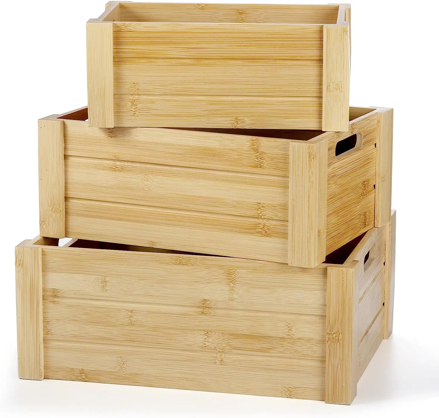 product natural bamboo wooden storage bins set desktop basket box kitchen food container with handles-0