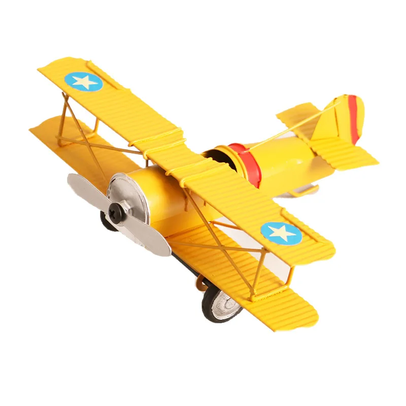 Wholesale Factory Hand-painted Retro Model Biplane Fighter Jet Creative Home Office Decoration Metal Aircraft Model Ornaments