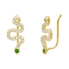 Gold Cz Earrings Gemnel Newest 18k Gold Plated Brass Green CZ Snake Climber Stud Earrings For Girl Gifts