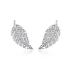 Diamond Earrings PONEES New Style Leaf 925 Sterling Silver Diamond Stud Earrings For Women Girls Gift Fashion