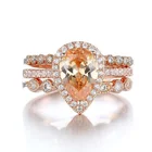 925 Wedding Ring Set Synthetic Pear Shape Gold Corundum Fascinating 925 Sterling Silver Wedding Ring Set