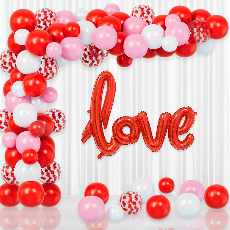 Valentine's Day theme LOVE foil balloon pink red white latex balloon arch kit party decorations