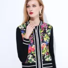 Coats Black Italian Printed Silk And Polyester Crew Neck Floral High Street Style Winter Coats
