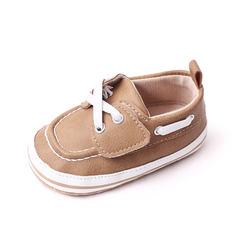 Comfortable Soft-soled PU Leather Top Solid Color Shoelaces Decorate Baby Spring and Autumn Shoes for Boys factory