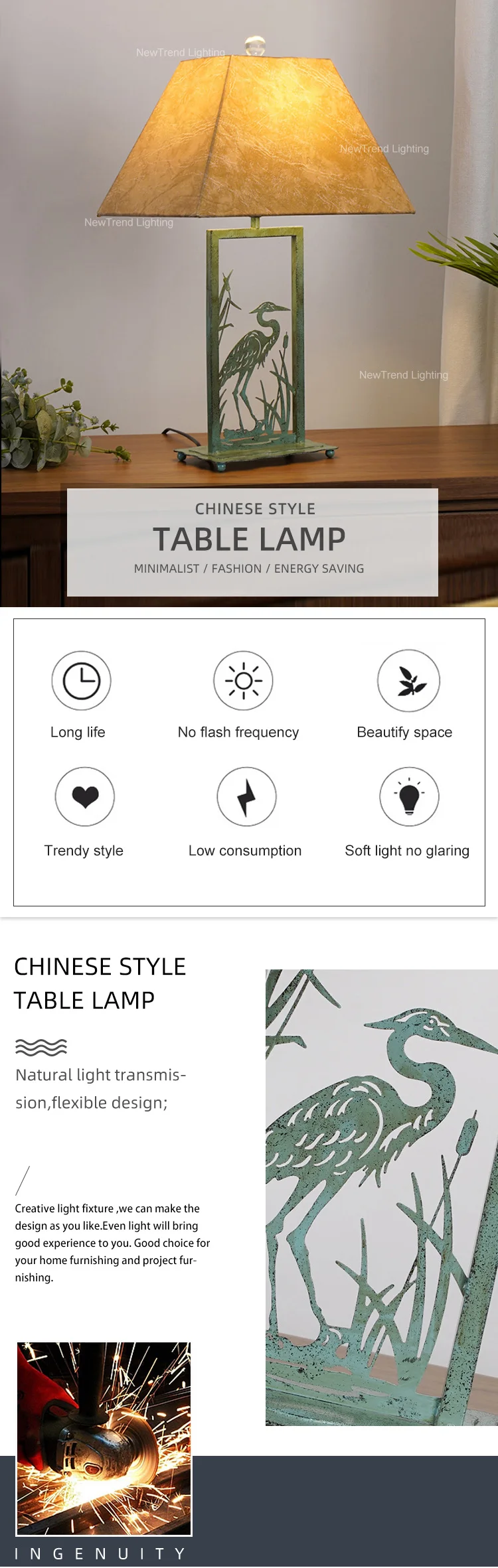 tr0021 classical style indoor decoration restaurant hotel room chinese style crane vintage led table lamp-0