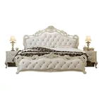 Wood Leather Furniture European Solid Wood Full Genuine Leather Upholstery King Size Bedroom Furniture Bed