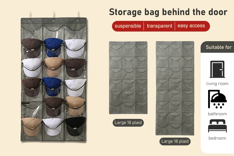 24-Pocket Over-The-Door Hat Rack Clear Pocket Baseball Cap Organizer for Living Room Hanging Storage