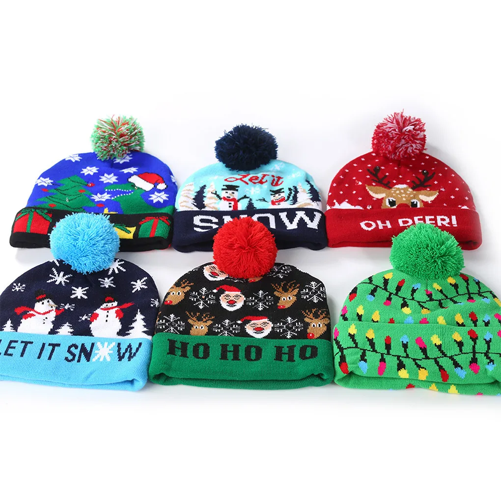 New Year Party  LED Christmas Hat Knitted Beanie Christmas Light Up Knitted Christmas Hat