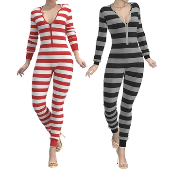 Onesie Adult Pajamas Christmas OEM Printed Women Striped Cotton Plus Size Onesie For Women Pajamas
