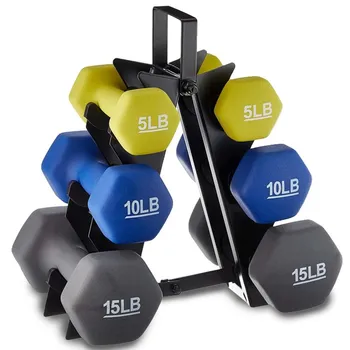 Fitness Neoprene Dumbbells Hand Weights Colorful Anti-Slip Hex Shape Dumbbells Set with Stand