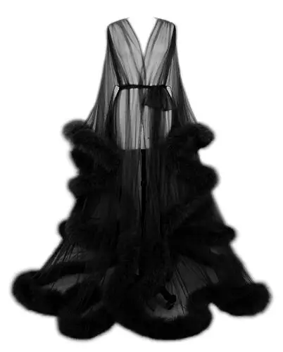 Black Long Marabou Fur Edge Robe RB1331