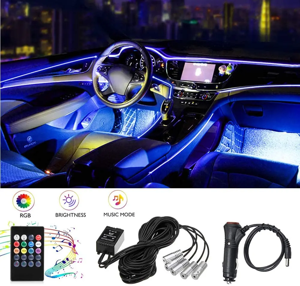 1X 8X Mini Flexible USB LED Light Interior Car Strip Neon Car Atmosphere Lamp RK