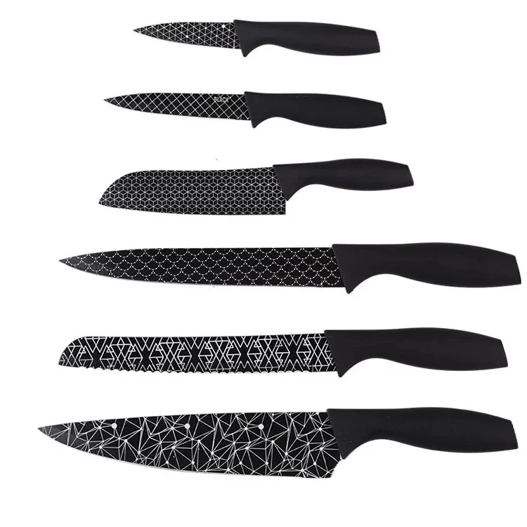 Hot Sell 6 Piece Set non-stick Stainless Steel Black Kitchen Chef Knife Set With Magnetic Block Kitchen Accessories