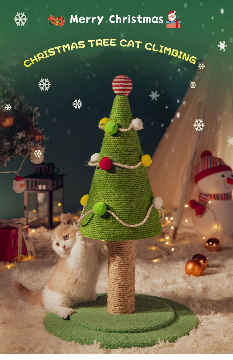 Christmas Cat Climbing Scratching Board Cute Design Cat Scratching Tree Frame Wear-resistant Sisal Cat Scratching Toy details