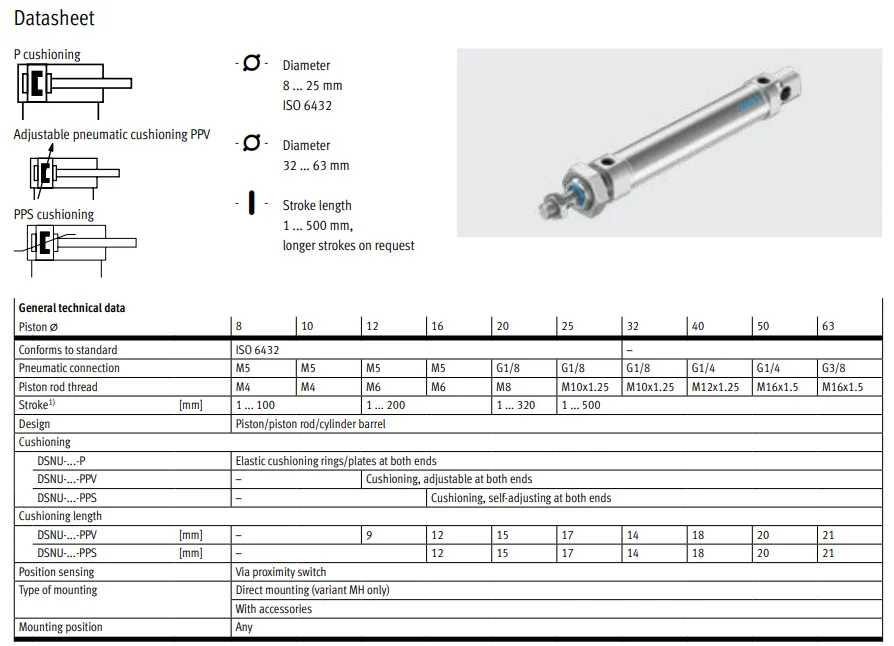 product chyf dsnu series iso 6432 round cylinder double acting self adjusting cushioning extensive accessories386-7