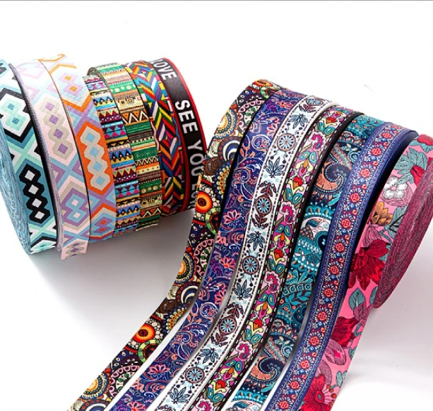 Colorful National Wind Double-sided Polyester Webbing Strap Ethnic Style Sublimation Printing Webbing for Bag Shoulder Strap