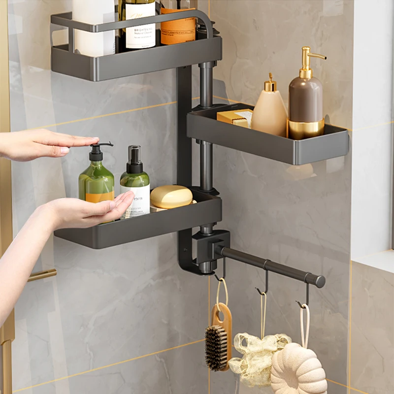 NEW luxury space saver bathroom rotate holder makeup storage corner wall mount hanging organizer shelf accessories towel rack