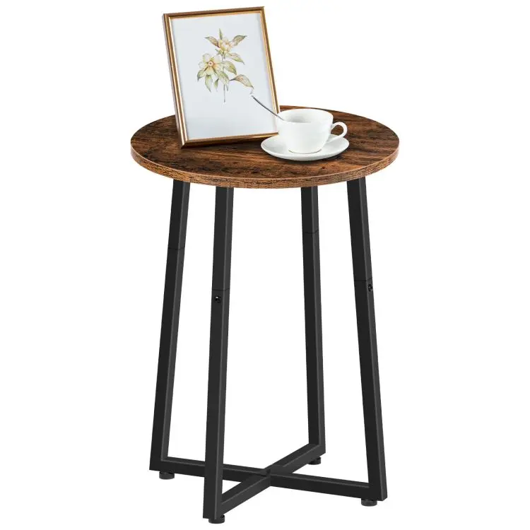 Wholesale Industrial Style Rustic Round Side End Table Round Accent Wooden Side Table Nightstand with Storage for Living Room