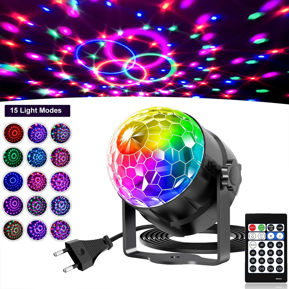 15 Color Small Magic Ball Stage Light LED Remote Control Mini RGB Party Boundi Flash Seven Color Rotating Projection Light
