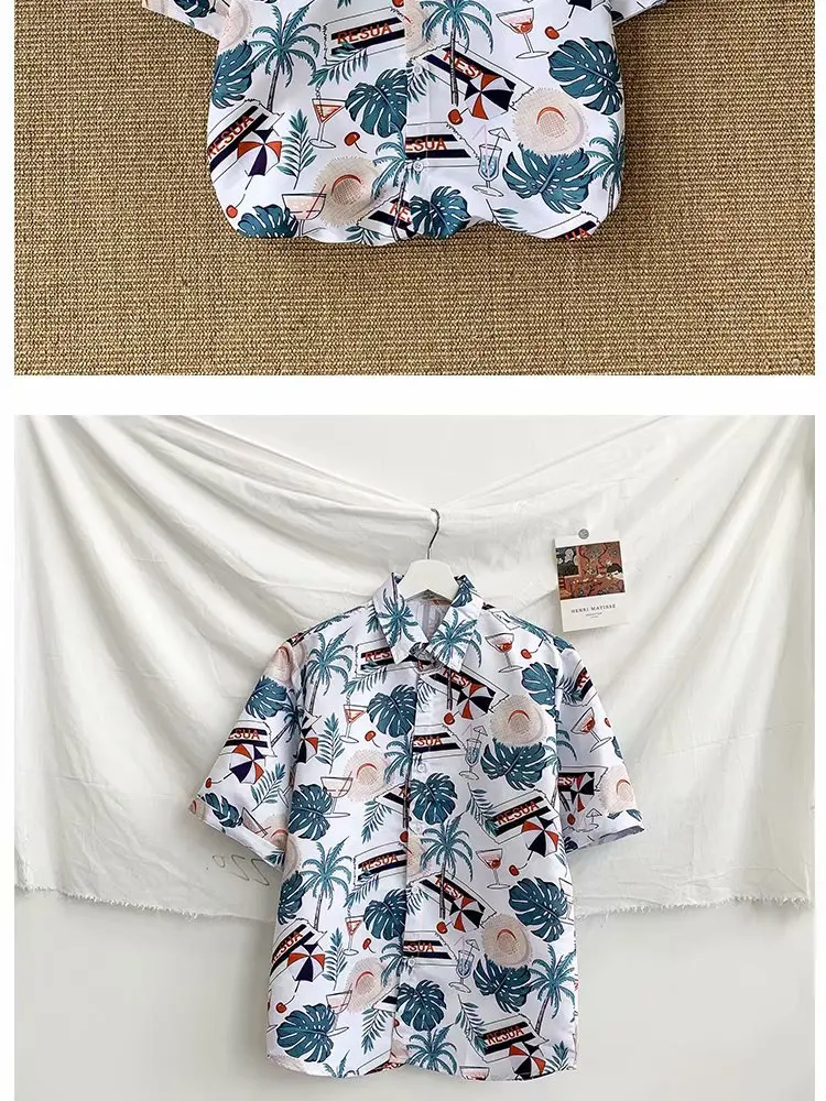 Summer Sublimation Printing Patterned Loose Beach For Leisure and Relaxed Short Sleeve Shirt With Floral For Couple