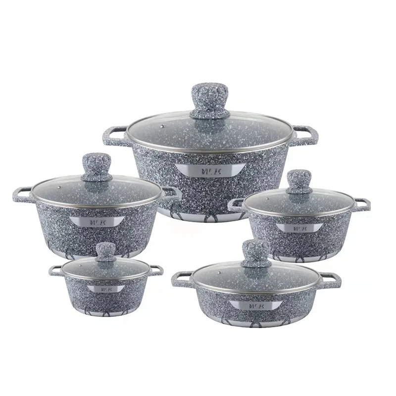 new arrival 10 Pieces Granite Cookware Set Nonstick Frying Pan Aluminum Cooking Pot Set Cookware Wholesale