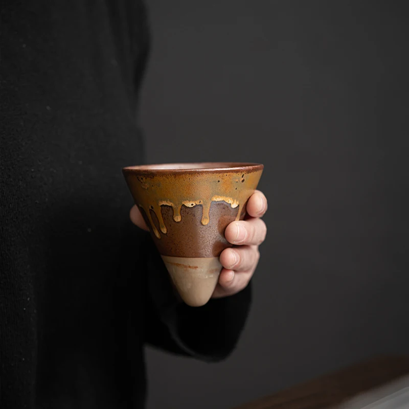 wholesale Japanese coarse pottery vintage espresso coffee mug 200ml shape ceramic cup with base