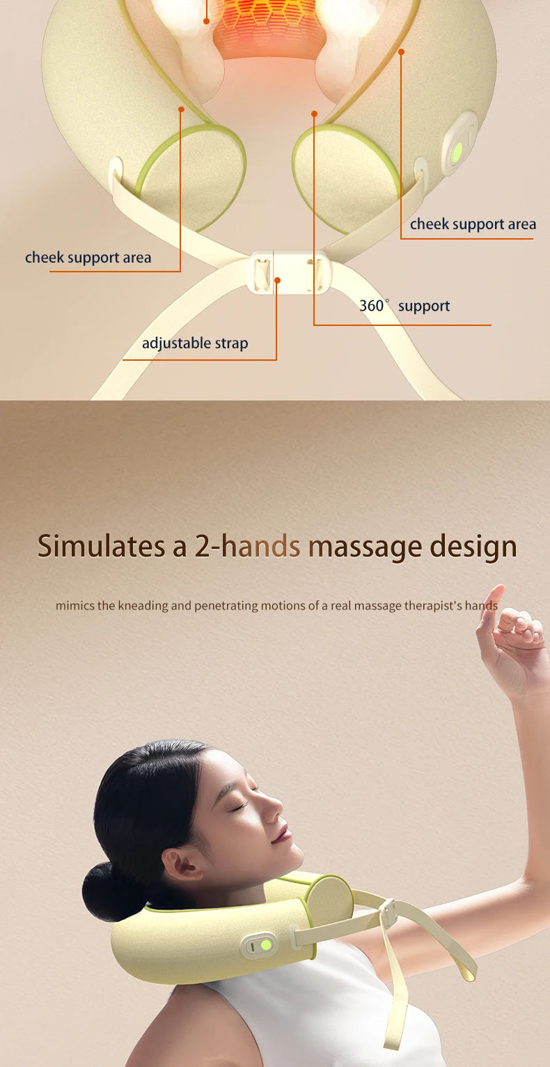 2024 New Design Hot Compress Neck & Shoulder Massage Equipment 5D Rotation Kneading Cervical Massage Pillow Deep Tissue Relax