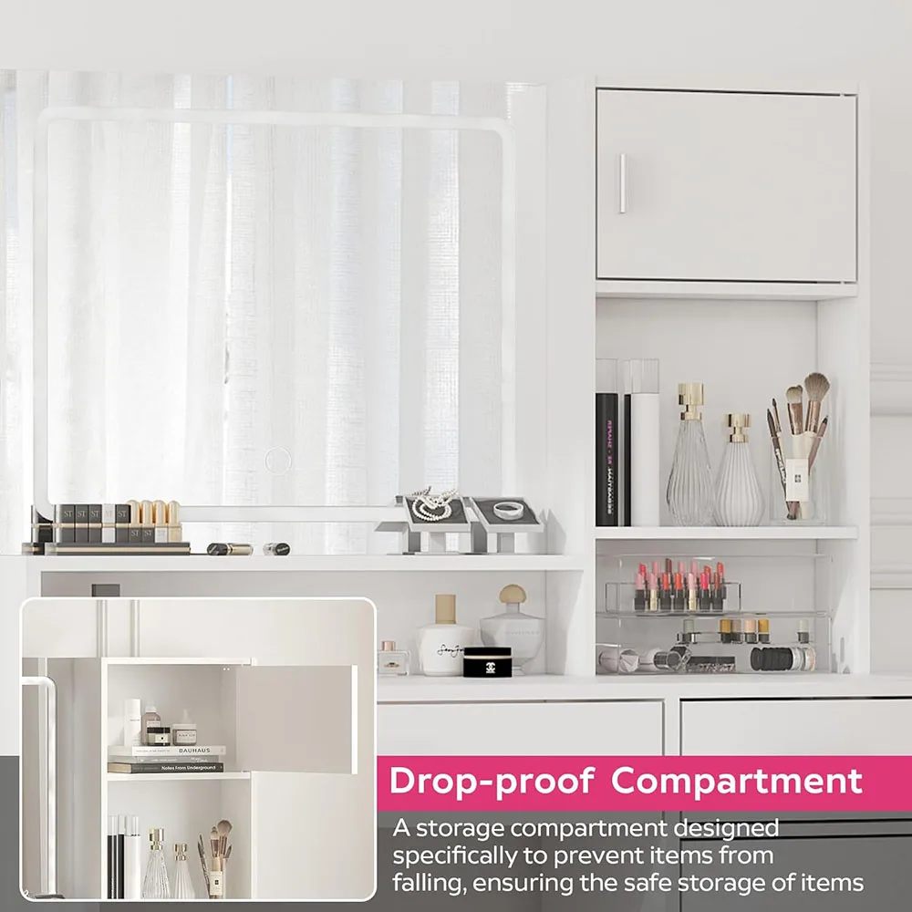Modern 3-Level Storage Dresser with Large Drawer 3 Lighting Modes & Adjustable Brightness LED Lighted Mirror for Bedroom factory