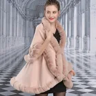 Cape OEM Wholesale 12GG Knit Winter Wool Blended Faux Fur Trim Cape Coats For Women