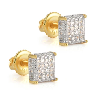 High Quality 925 Sterling Silver Hip Hop Stud Earring 5A Cubic Zirconia Stone Iced Out Diamond Men's and Women Square Earrings