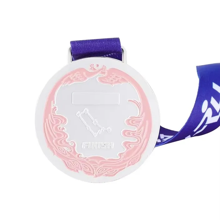 High Quality Custom Marathon Medal Souvenir Zinc Alloy Sport Silver Metal Medals With Ribbon factory
