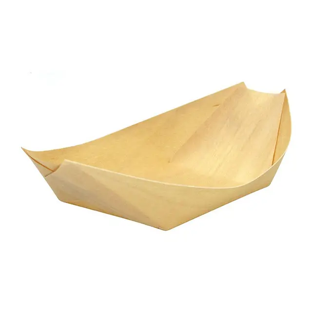 Wholesale Bamboo Wooden Boat Shape Tray Disposable Wooden Dishes and Sushi Plate