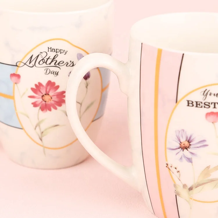 Gloway Promotional Gift Flowers Pastoral Style Coffee Cup Sublimation Ceramic Mug Mothers Day Mugs