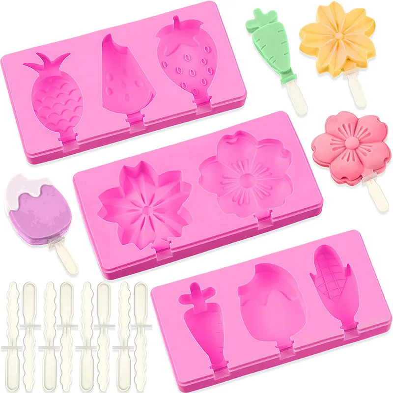 Popsicle Molds Silicone Ice Molds 4 Cavities With wooden stick  for DIY ice tray for Kids Customized silicone mold