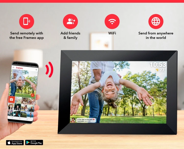 数码相框FRAMEO 10.1 "WiFi数码相框,带金属外壳和木制外壳