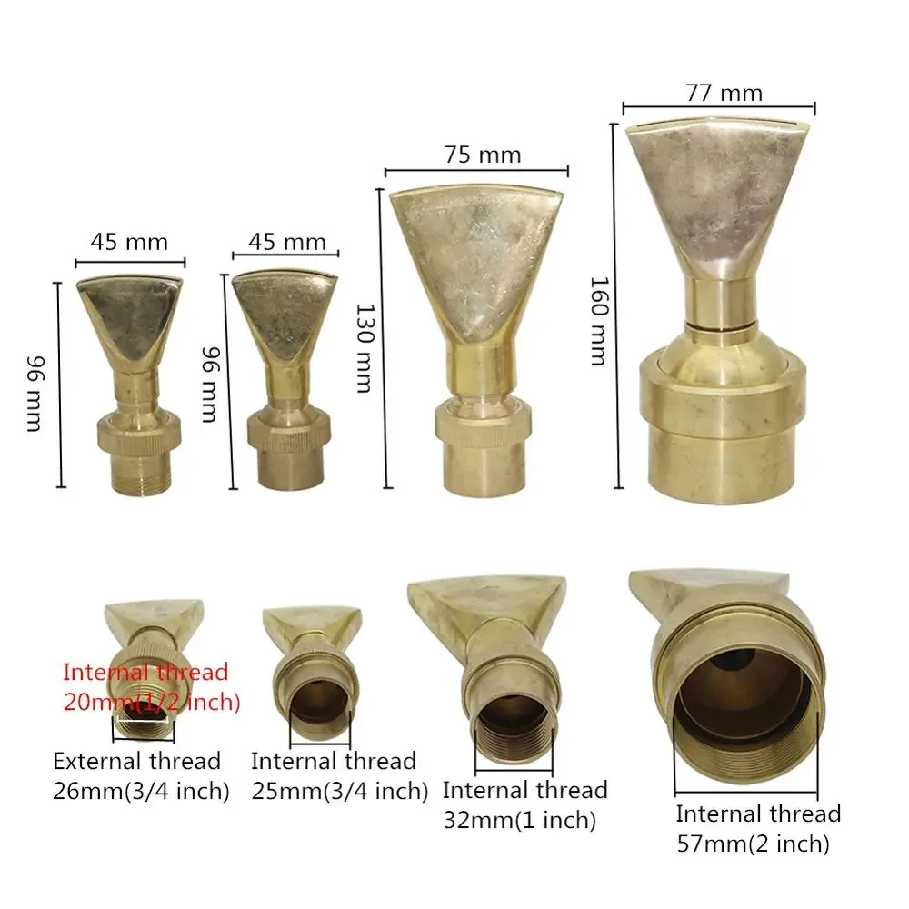 Adjustable Brass Fan Shaped Fountain Spray Head 1/2" 3/4" 1" 2" Female Male Thread Duckbill Jet Garden Landscape Pond Fountain details