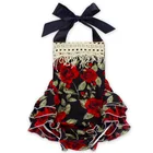 Dress Infant Floral Printing Lace Up Baby Girl Romper Dress Ruffled Sleeveless Jumpsuit For Infant Toddler