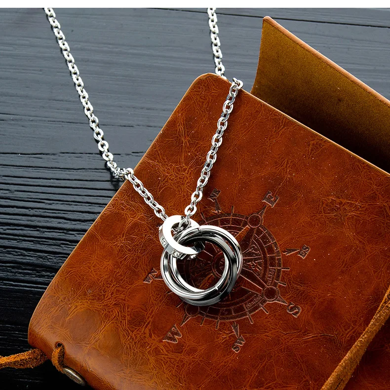 stainless steel couple necklace double ring necklace for couples 316l stainless steel couple jewerly