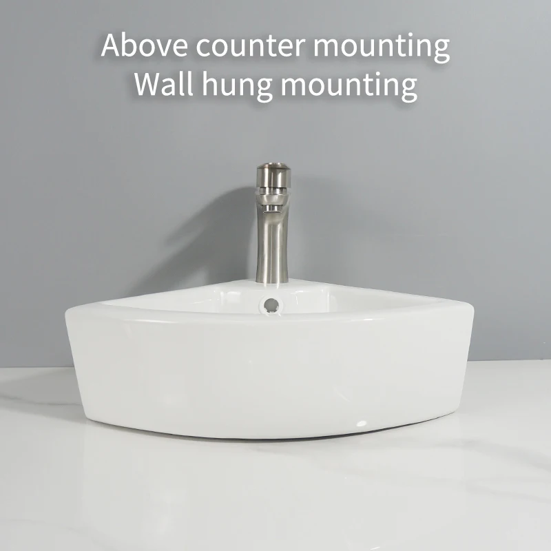 TARPUL Factory Wholesale Triangle Restroom Wash Basin Ceramic Hung-Wall Counter Top Mount For Hotel Bathroom manufacture