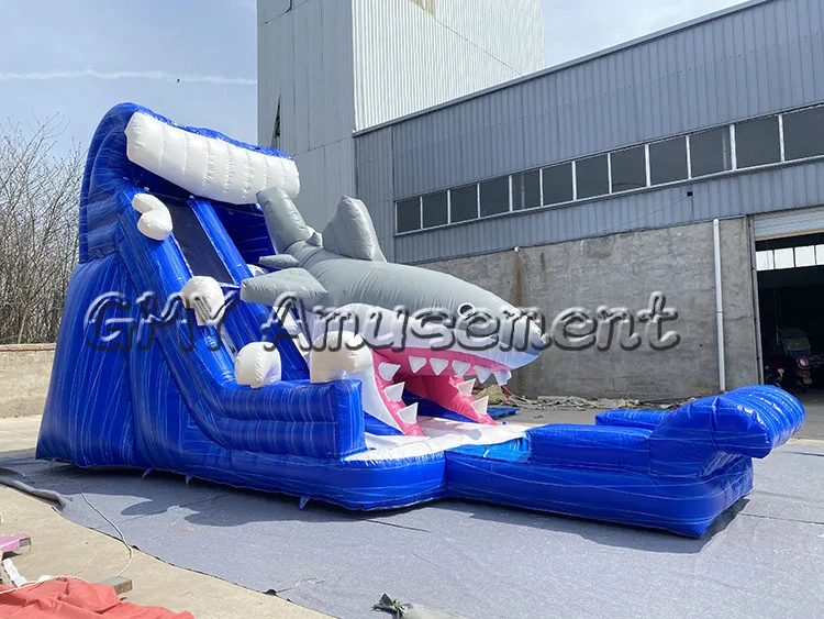 中国商业鲨鱼充气弹跳屋水滑梯组合跳跃城堡