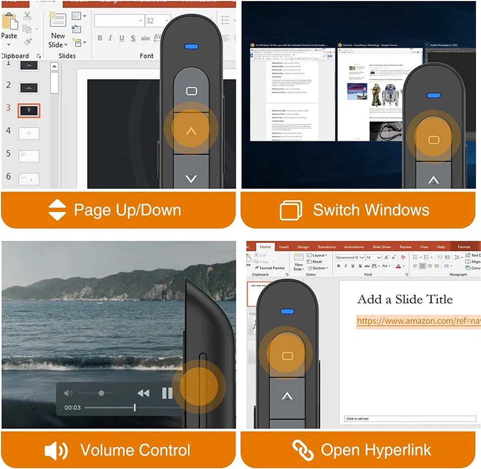 Volume Control PPT Presentation USB 2.4GHz PowerPoint Pointer Wireless Presenter Red Laser Page Turning Pen Remote Control Mouse