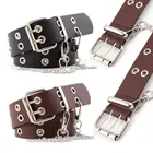 Belt Leather Chain Double Pin Belt Buckle Women Designer Leather Belt With Chain PU Grommet Waist For Punk