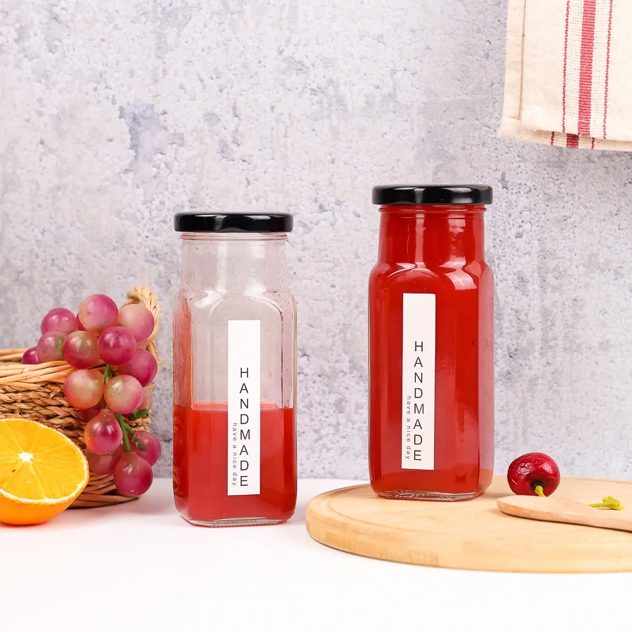 Wide Mouth 8oz 250ml Square Glass Tomato Sauce Ketchup Bottle With Metal Lug Cap For Chili Sauce Storage